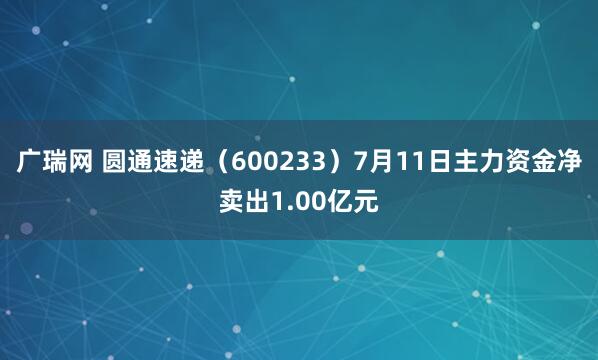 广瑞网 圆通速递（600233）7月11日主力资金净卖出1.00亿元